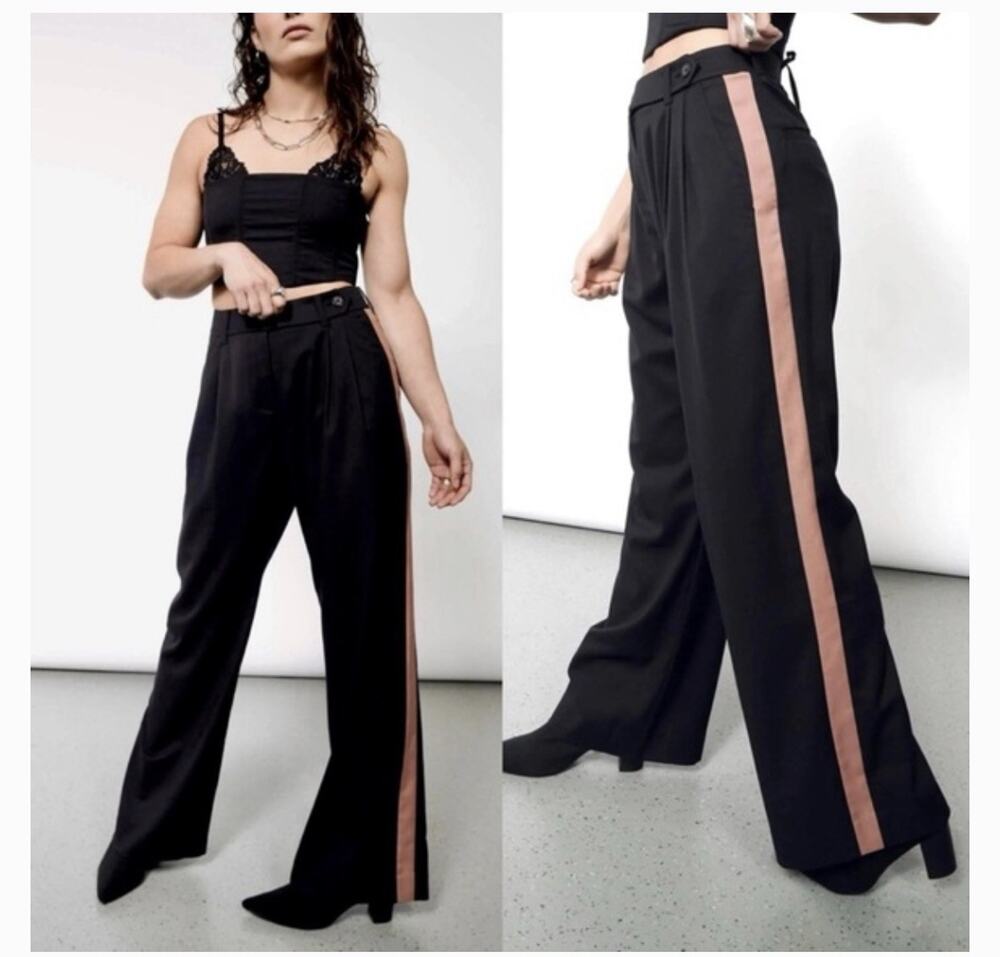 Wildfang The Empower Wide Leg Trousers Tuxedo Stripe Size Pant Size 14 NWT